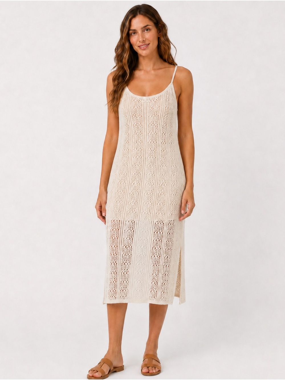 Rip Curl Cream Crochet Midi Dress M Beach Resort